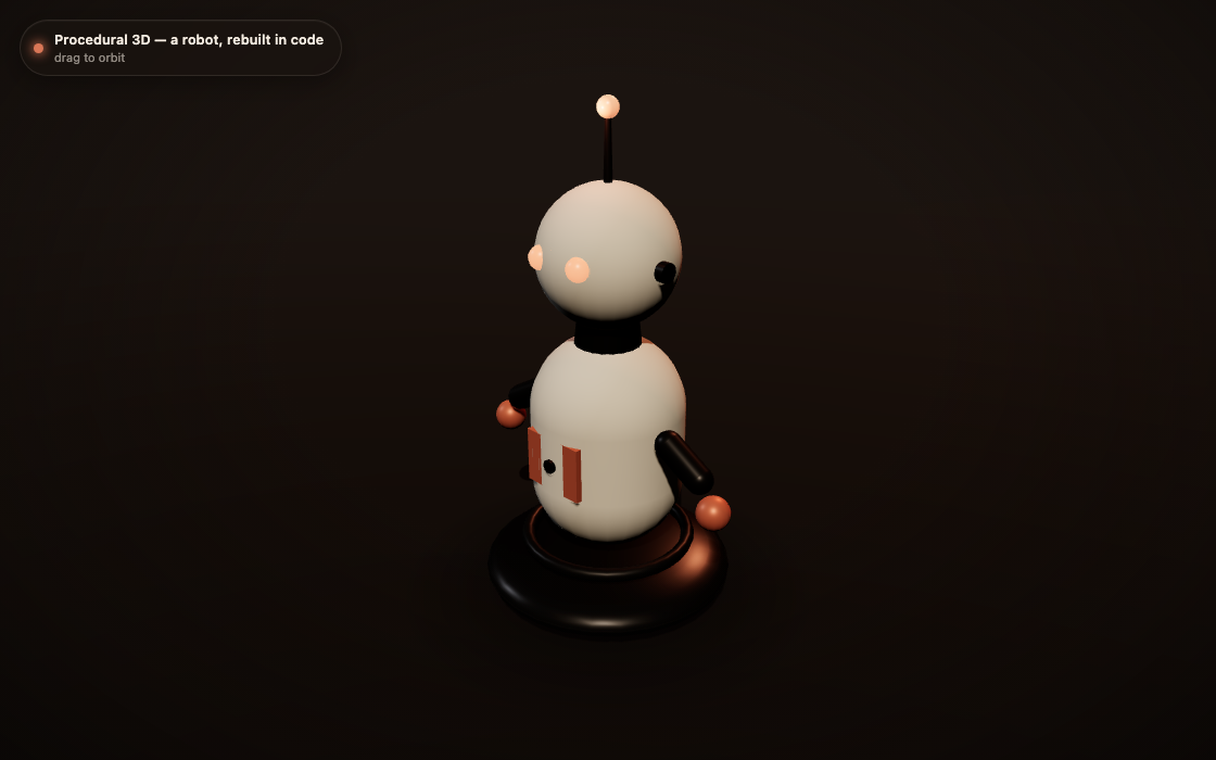 Procedural 3D — a robot, rebuilt in code